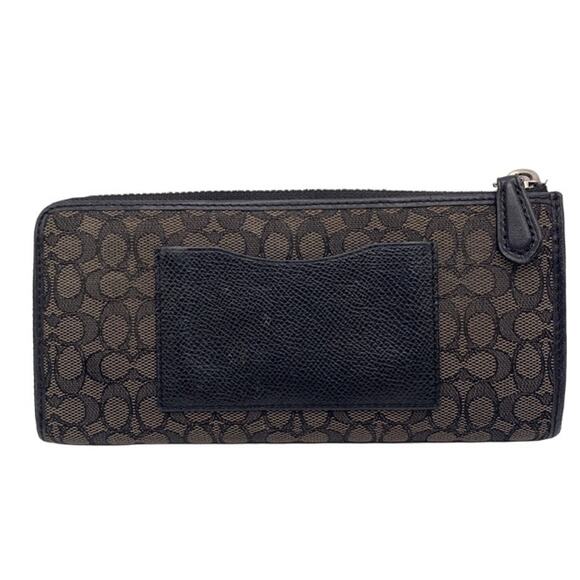 COACH Black Gray Canvas SLIM ZIP WALLET IN SIGNATURE - Picture 2 of 9